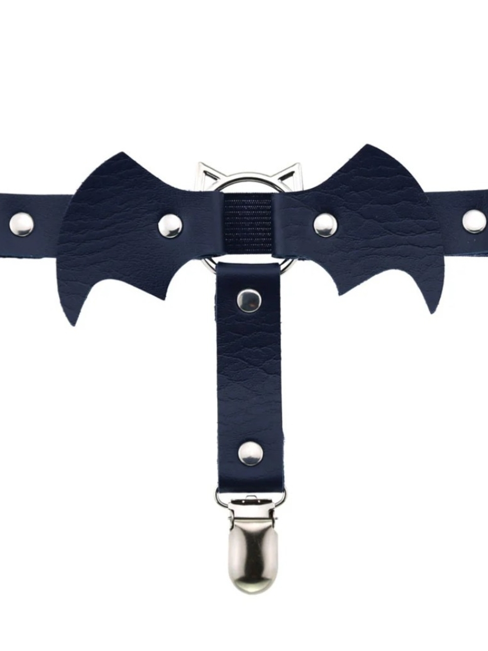 Bat Bow Faux Leather Garter Set Silver Hardware